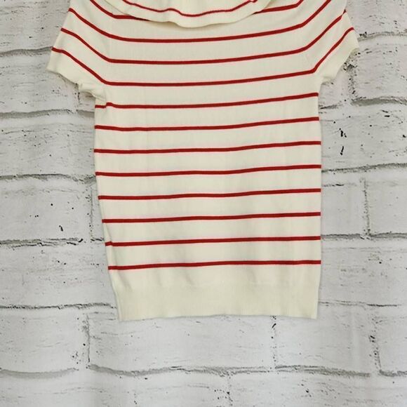 Mod Cloth Women's White Knit Striped Ruffle Short Sleeve Top Size Extra Small - Picture 7 of 10